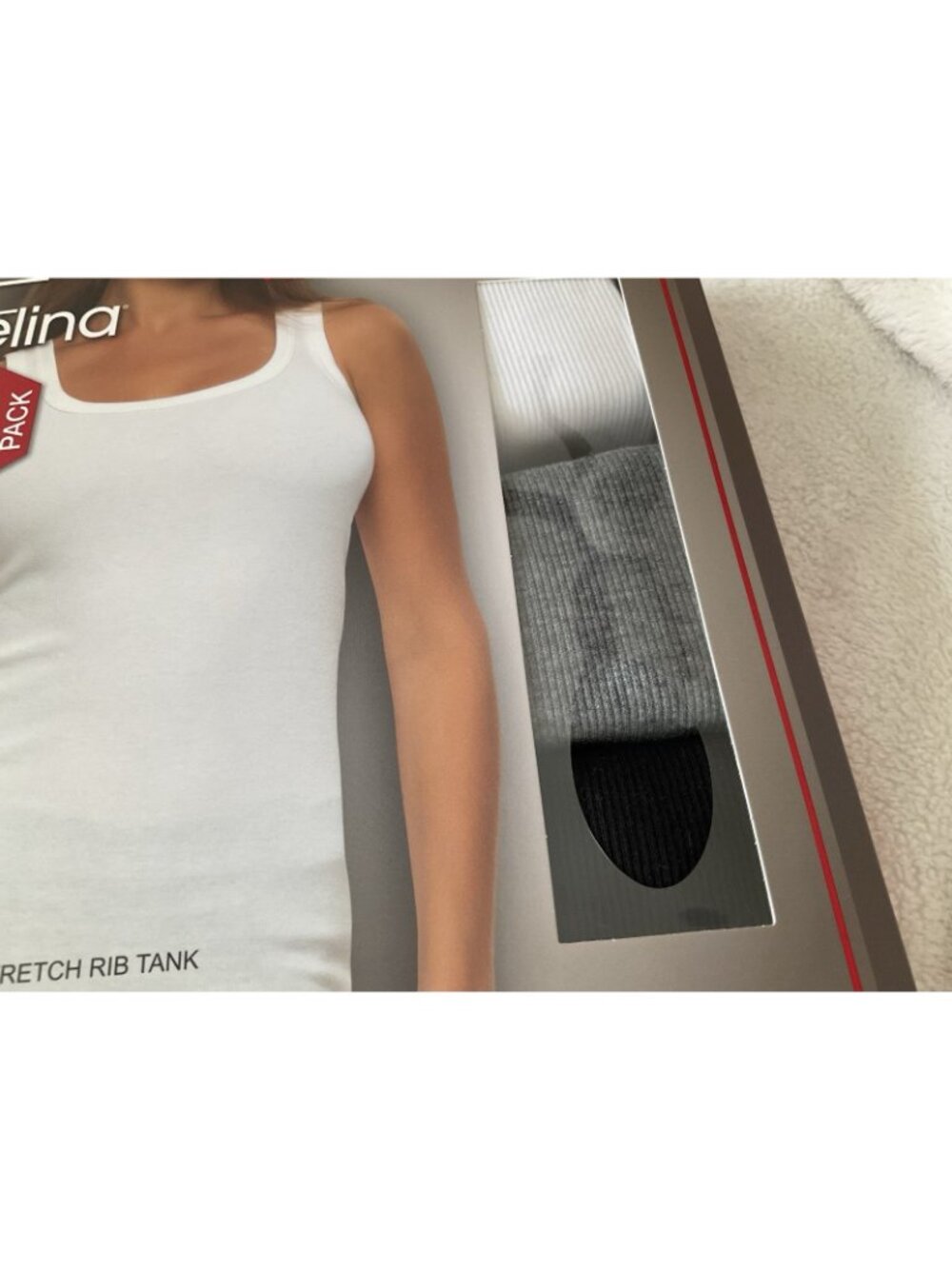 Felina Women's Ribbed Tank, 3-pack White Gray Black Small Cotton Stretch Rib New - Picture 9 of 10